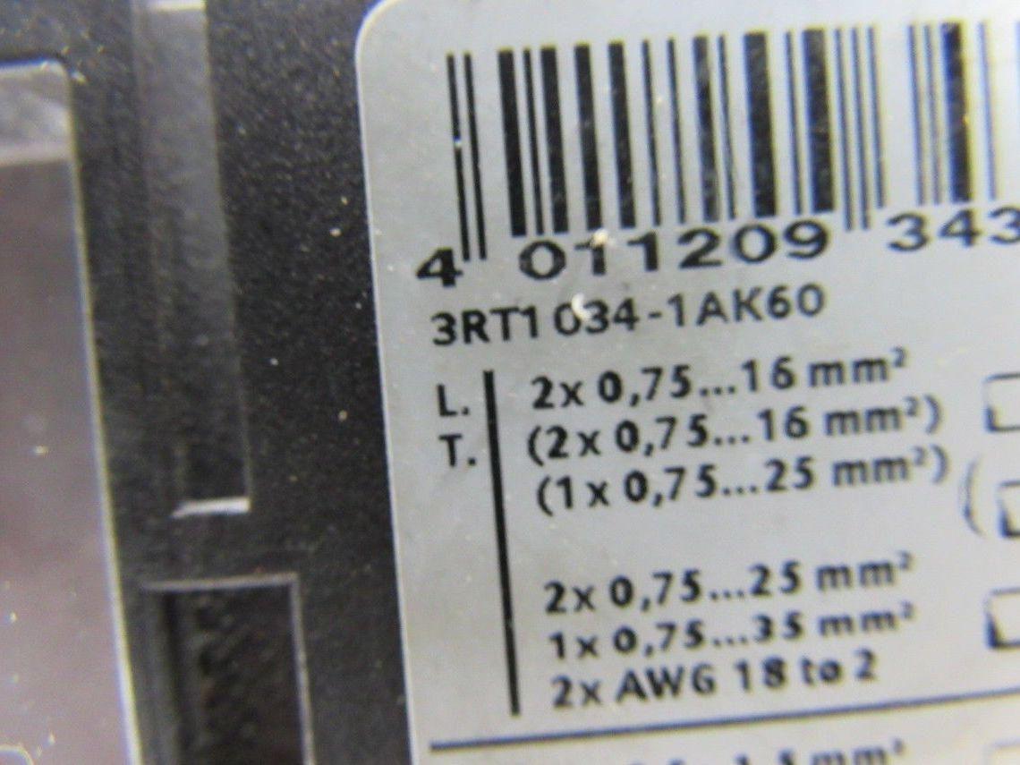 Siemens 3RT1 034-1AK60 Sirius Contactor 45A 600V