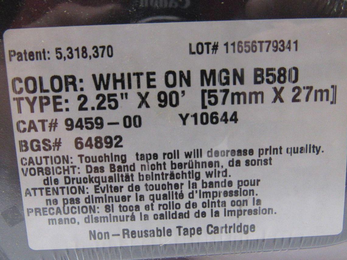 Brady B580 Y10644 White on MGN 2.25" x 90' Non-Reusable Tape Cartridge