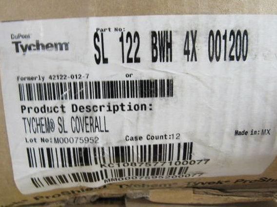 Tychem SL122BWH4X001200 Coverall White w/Zipper Hood & Boots Size 4XL Case of 12