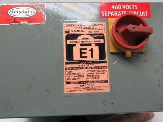 Daykin GPFS-13 Transformer Disconnect Enclosure 750VA 1Ph Pri 480V Sec 115V 6.5A