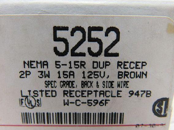 Arrow Hart 5252 Duplex Receptacle Brown w/ Horizontal Weatherproof Cover