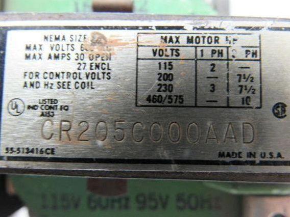 GE General Electric CR205C000AAD Starter Relay 116V Coil 600V Max 30A