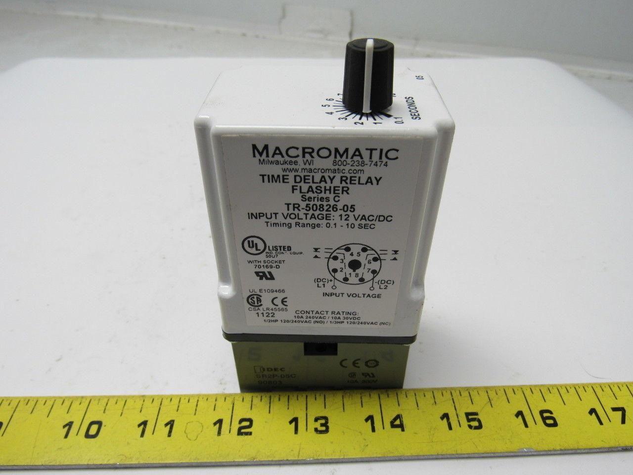 Macromatic Tr-50826-05 Series C Time Delay Flasher 12v AC/DC Range 0.1-10 Sec.