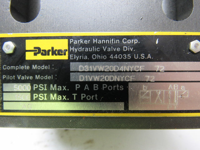 Parker Complete Mod D31VW20D4NYCF Pilot Valve Mod D1VW20DNYCF Hydraulic Valve