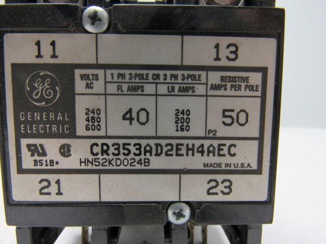 General Electric CR353AD2EH4AEC Contact Block 40A 1PH 2-Pole or 3PH 3-Pole