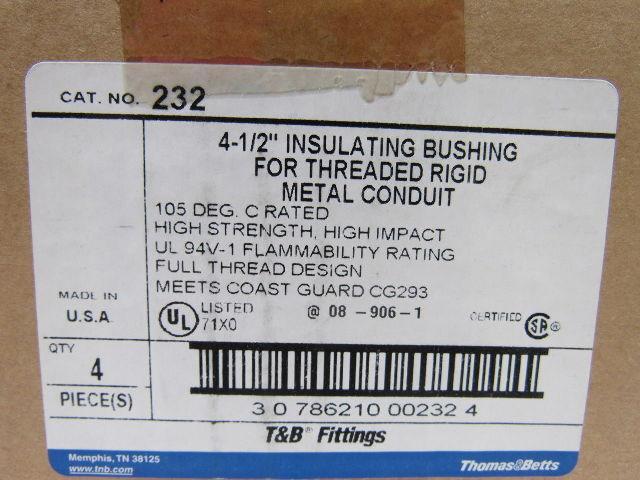 Thomas Betts Red Dot 232, 4-1/2 105D Plastic Conduit Bushing Box of 4