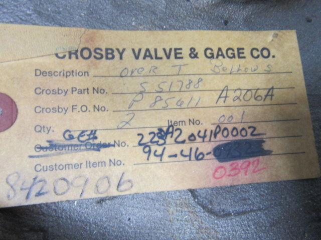 Crosby Valve & Gage 551788 Over T Bellows Pressure Relief Valve Parts