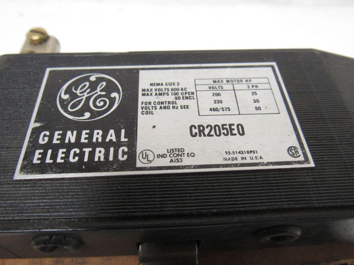 General Electric CR205E0 Size 3 Motor Starter 600V 100A, 120V Coil