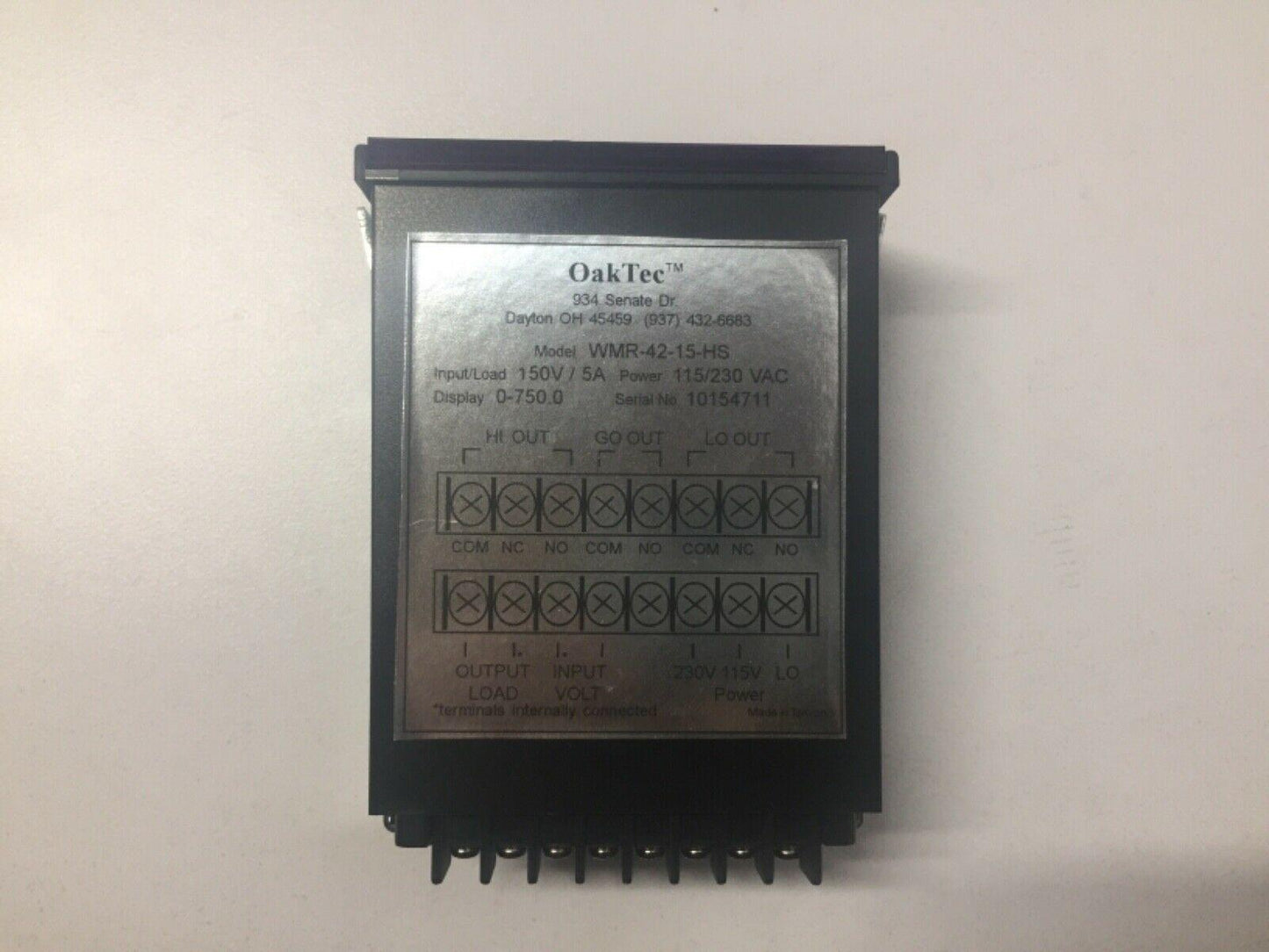 OakTec WMR-42-15HS Dual Limit Watt Meter 115/230VAC