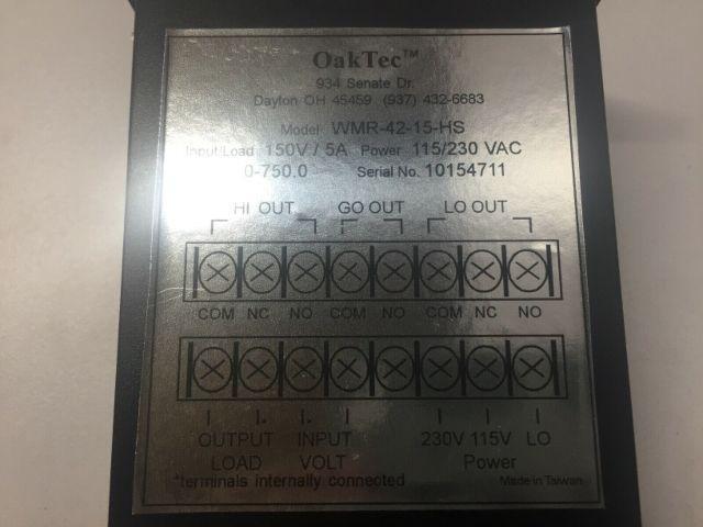 OakTec WMR-42-15HS Dual Limit Watt Meter 115/230VAC