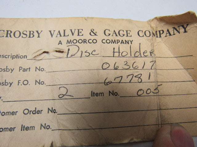 Crosby 063617 Style JQ Pressure Relief Valve Disc Holder 2.844" O.D.