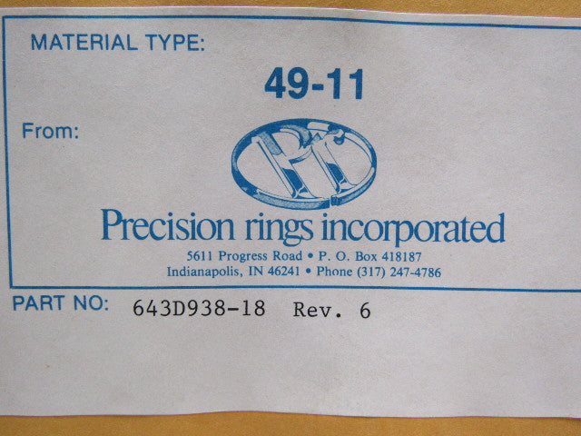 Precision Rings Incorporated P/N 643D938-18 Piston Ring Rev. 6