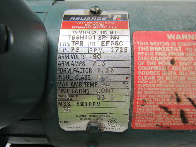 Reliance Electric T56H1012P-NN 3/4 HP 1725 RPM 90VDC EF56 Frame Electric Motor