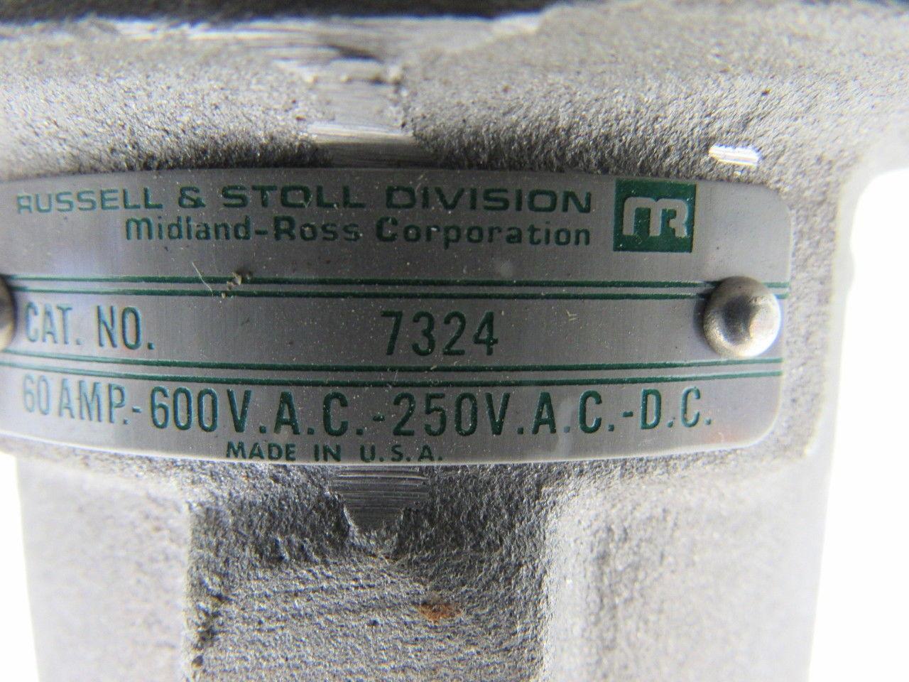 Russell & Stoll 7324 60 Amp Plug Pin & Sleeve Receptacle Parts Housing & Plug