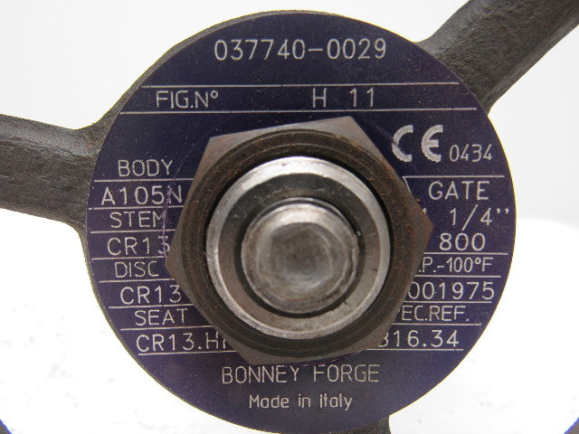 Bonney Forge 037740-0029 H 11 1-1/4"-800 Gate Valve 1975 PSIG @ 100*F