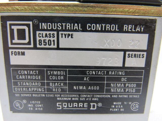 Square D XD0-22 Control Relay Series A Type XD Lot Of 2