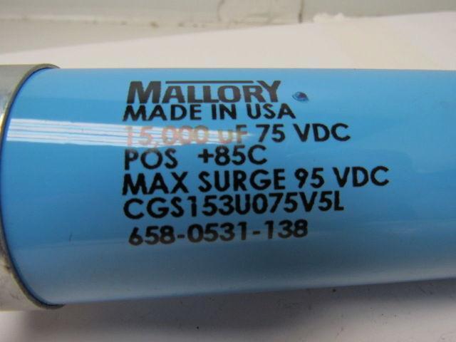 Mallory CGS153U075V5L CGS Cap Screw Terminal Aluminum Capacitor Lot of 2