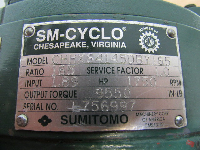 SUMITOMO CHHXS4145DBY165 SM-CYCLO Inline Speed Reducer Gear Box 165:1/ 1.89HP
