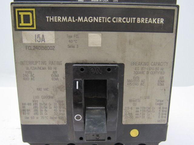 Square D FCL240158002 15 AMP Thermal Magnetic Circuit Breaker