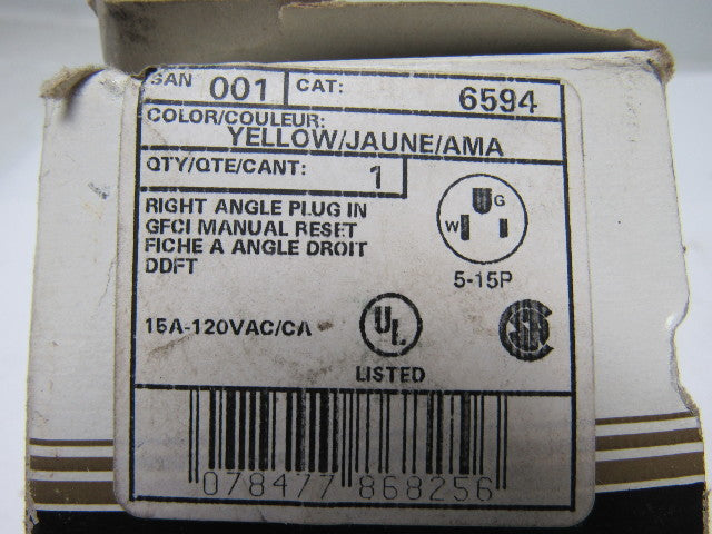 Leviton 6594 GFCI Right Angle Plug Manual Reset