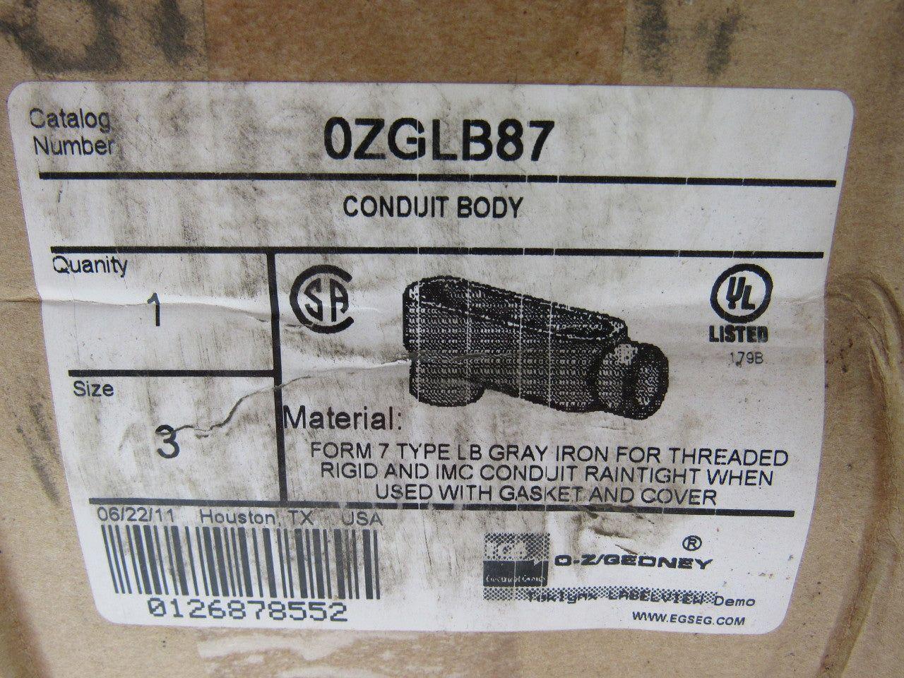 OZ GEDNEY LB87 3" Form 7 Conduit Body