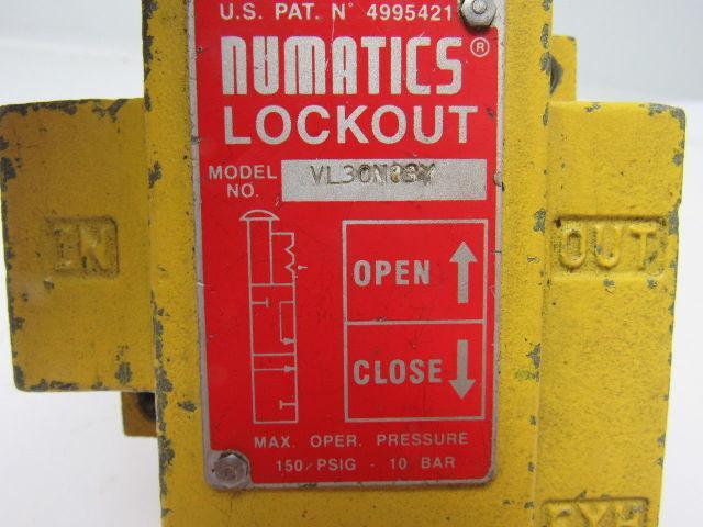 Numatics VL30N03Y Manual Lockout Valve 3/8" NPTF In/Out & Exhaust