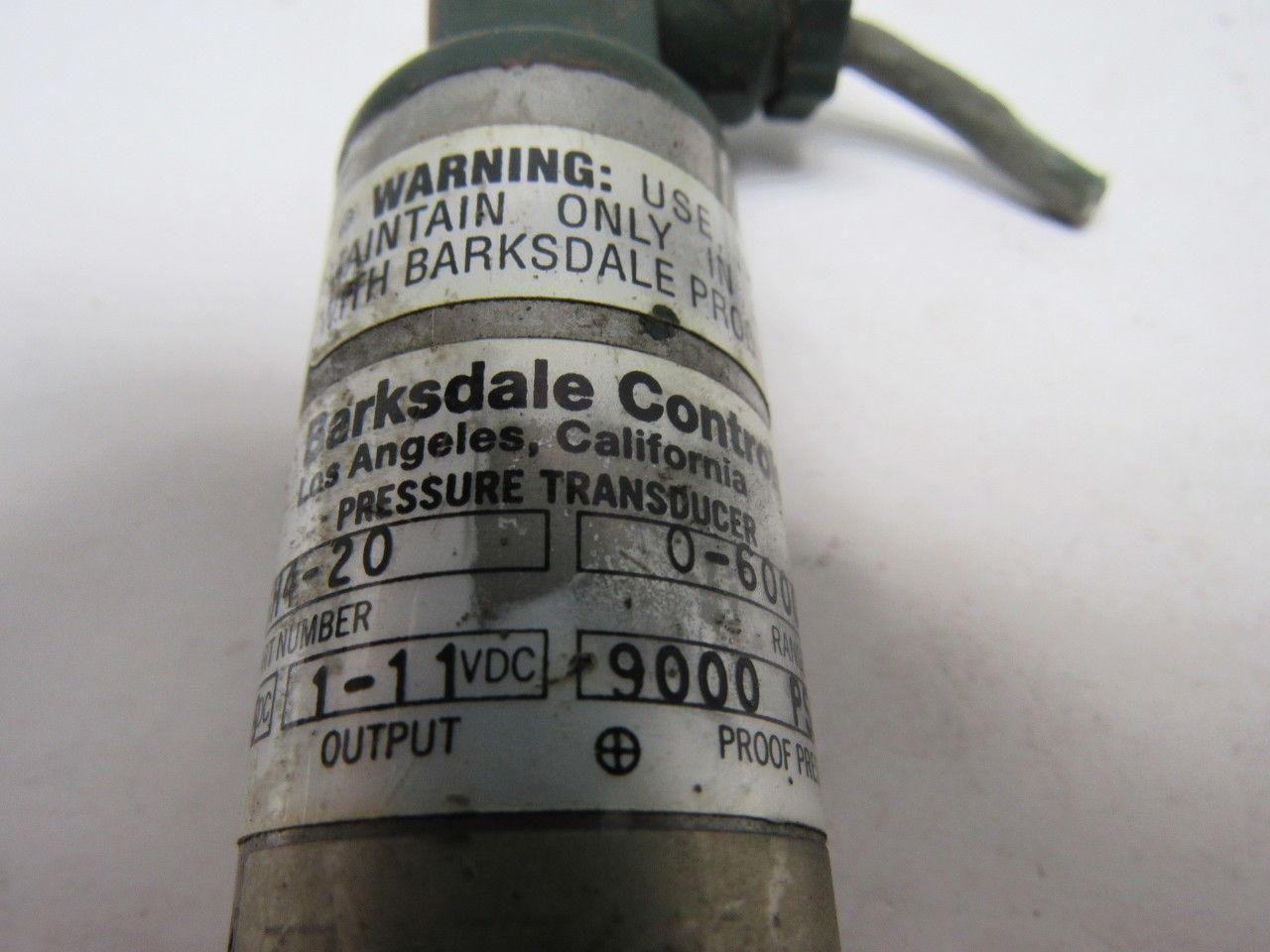 Barksdale Controls 806H4-20 Pressure Transducer 15-36 VDC Input 1-11 VDC Output