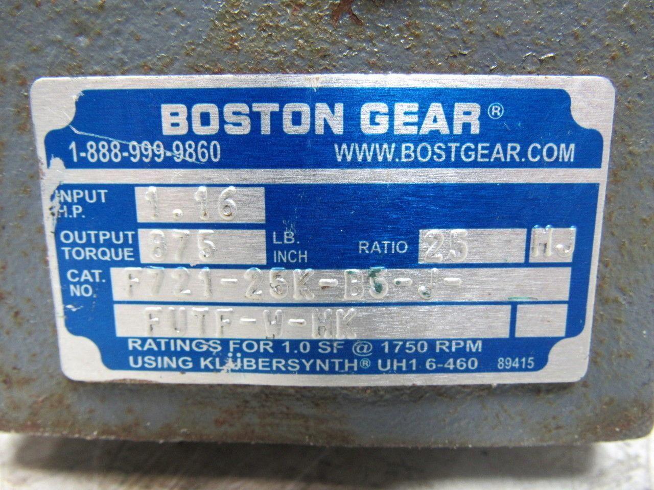 Boston Gear F721-25K-B5-J Right Angle Gearbox 25:1 Ratio W/Weg 1/2HP Motor
