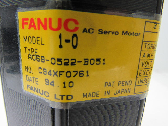Fanuc A06B-0522-B051 Model 1-0 3PH 90V 2.9A 2000RPM Servo Motor