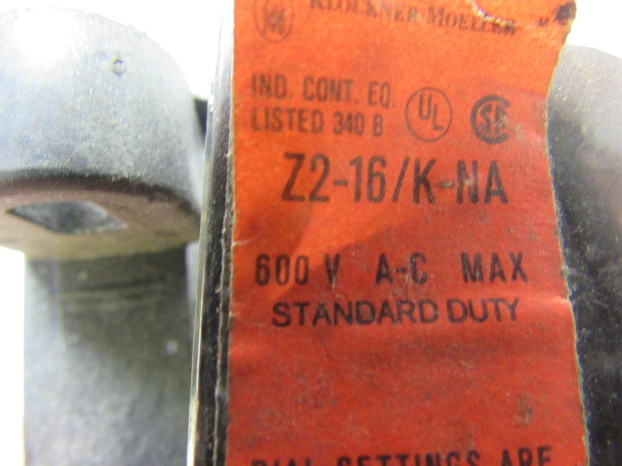 Klockner Moeller Z2-16/K-NA Overload Relay 6-10A 600VAC