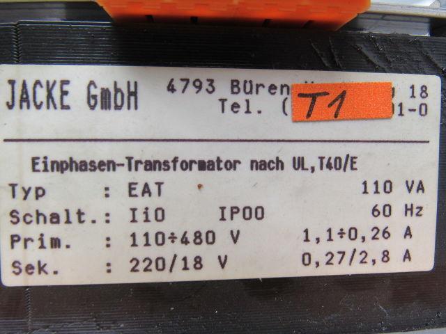 JACKE GmbH EAT 1 Phase Transformer 110/480V Primary