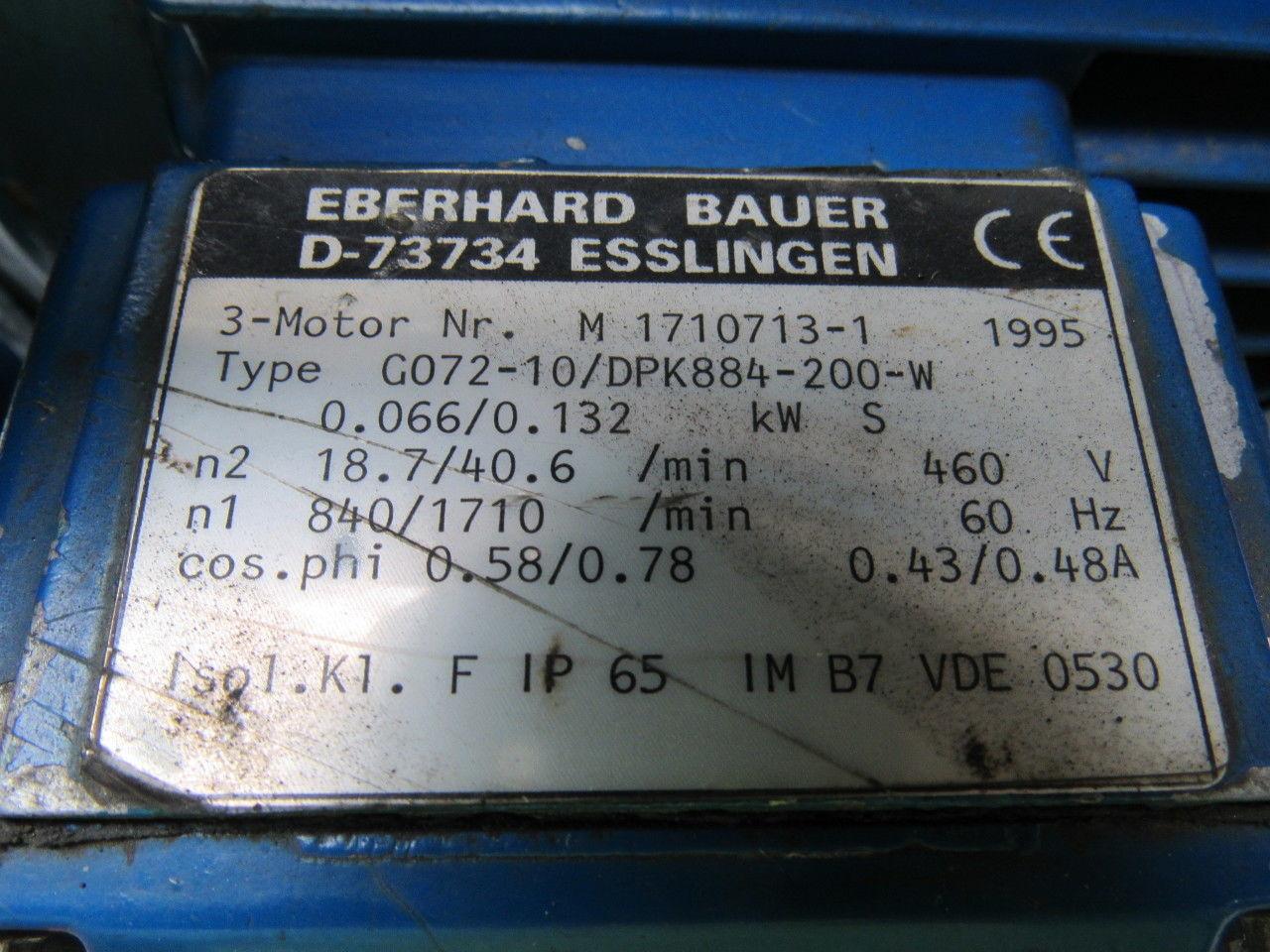 Eberhard Bauer G072-10/DPK884-200-W Electric Gear Motor 460V 0.43/0.48A