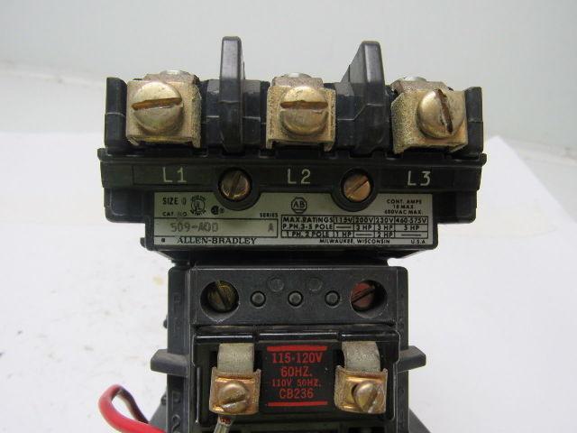 A-B Allen Bradley 509-A0D Motor Starter 115V Coil NEMA Size 0