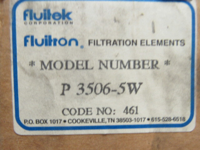 FLUITEK Fluitron P3506-5W Filter Elements 6-1/8"Lx 3-1/2"Odx 1-5/8" Bore Lot/12