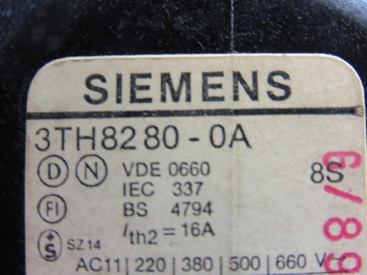 Siemens 3TH8280-0A AC 600V Contactor 220V Coil 8 N.O. Contacts