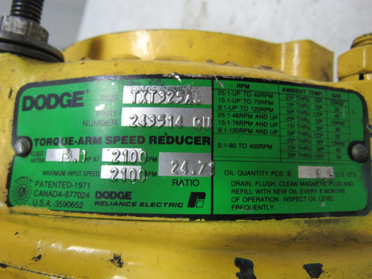 DODGE Torque-Arm TXT325AS Speed Reducer 24.71:1 13.0HP@2100RPM 1-1/4" Input