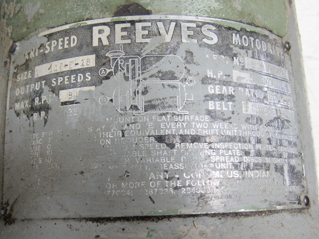 REEVES MOTODRIVE 112-E-18 Vari Speed Drive Parallel 3/4HP 21-84RPM 27.8:1