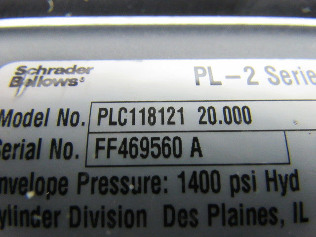 Shrader Bellows PLC118121 PL-2 3" Bore 20" Stroke Dbl Acting Hydraulic Cylinder