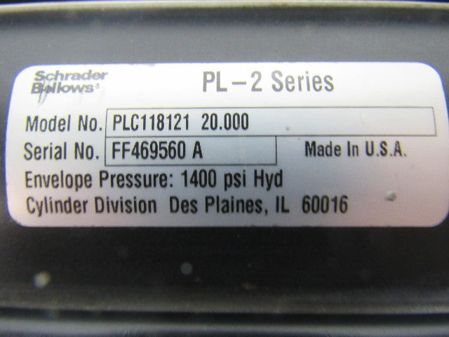 Shrader Bellows PLC118121 PL-2 3" Bore 20" Stroke Dbl Acting Hydraulic Cylinder