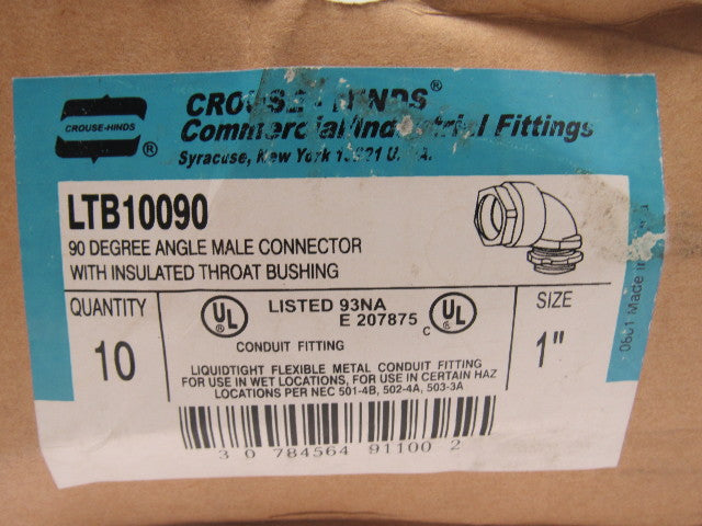 Crouse Hinds Co LBT1009 1" 90° Male Flexible Conduit Connector Box of 10