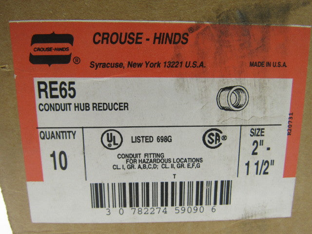 Crouse Hinds Co RE65 Conduit Hub Reducers 2" x 1-1/2" Lot of 11