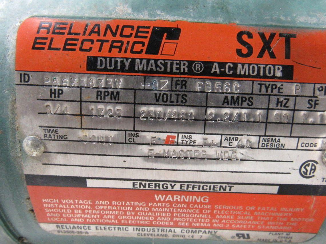 Dodge Reliance 56WM16A Gearmotor 50:1 Reducer 3/4Hp 230/460V 3PH 56C Dual Output