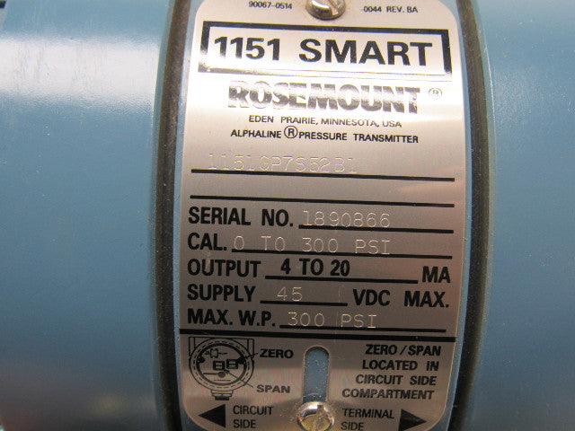 Rosemount 1151GP7S52B1 Gage Pressure Transmitter 300PSI W/2" Pipe Mount