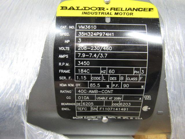 Baldor VM3610 3 HP 3 PH 208-230/460 V 3450 RPM Electric Motor NEW!