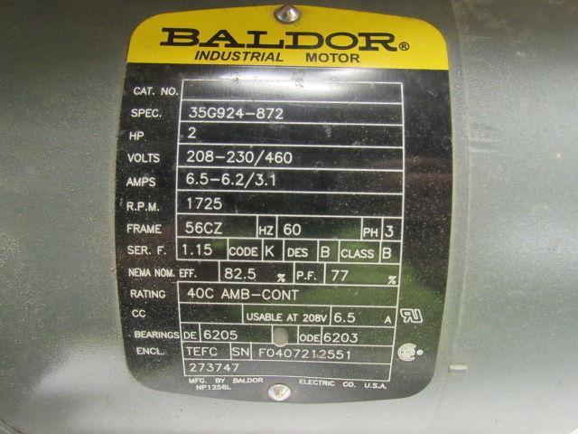 Baldor 273747 2 HP 3 PH 208-230/460 V 1725 RPM Electric Motor NEW!