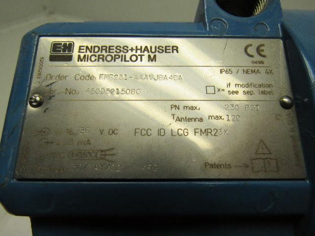 Endress Hauser FMR231-AAAVJBA4CA Micropilot M Transmitter 36VDC 230PSI