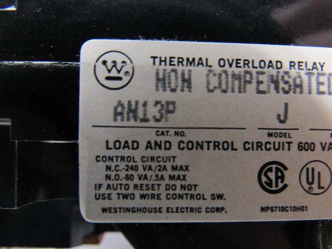 RELIANCE 704263-R AN13P J Thermal Overload Relay 3 Pole NEMA 1 Non Compensated