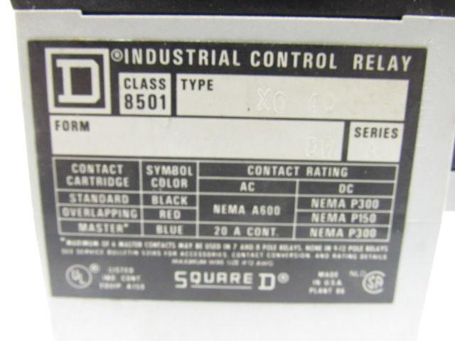 Square D 8501 Type XO-40 Series A Open Type AC Control Relay 120V 60Hz Coil