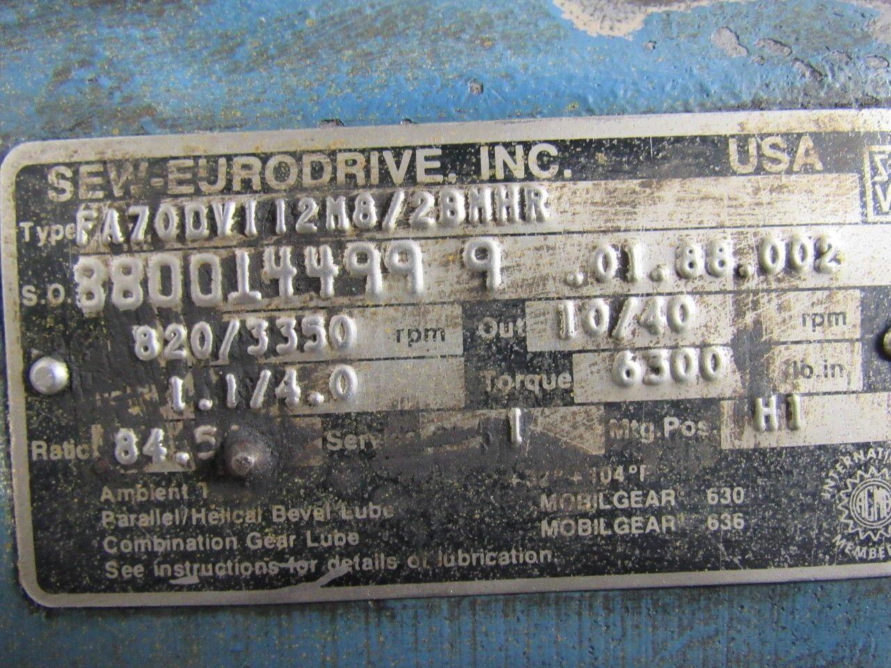 SEW-EURODRIVE FA70DV112M8/2BMHR Parallel Shaft Helical Gear Box 84.59:1 Ratio