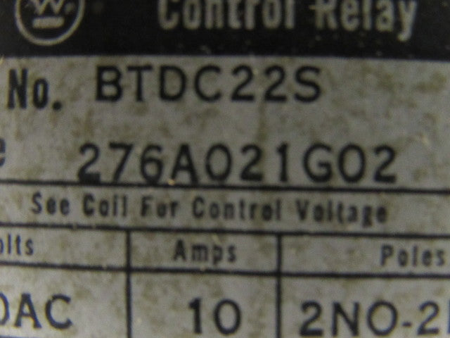 Westinghouse BTDC22S 276A021G02 Machine Tool Relay 300 V 10A 120 VDC Coil
